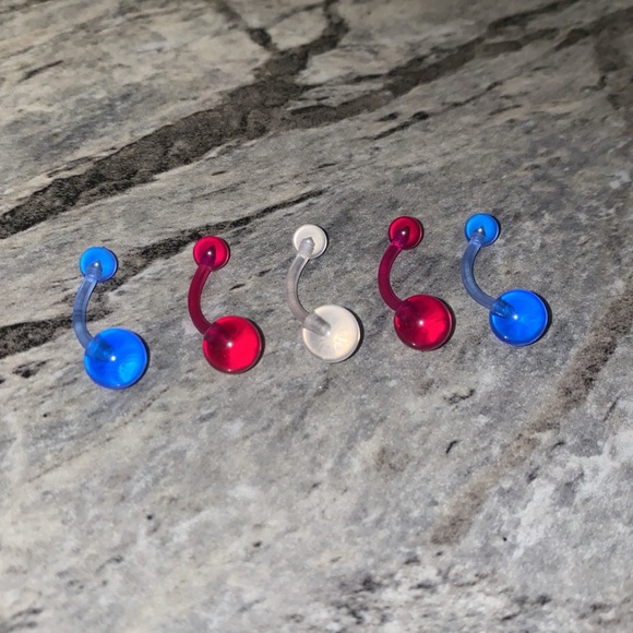 5 Belly Button Ring Set Blue Purple Clear - Picture 2 of 3